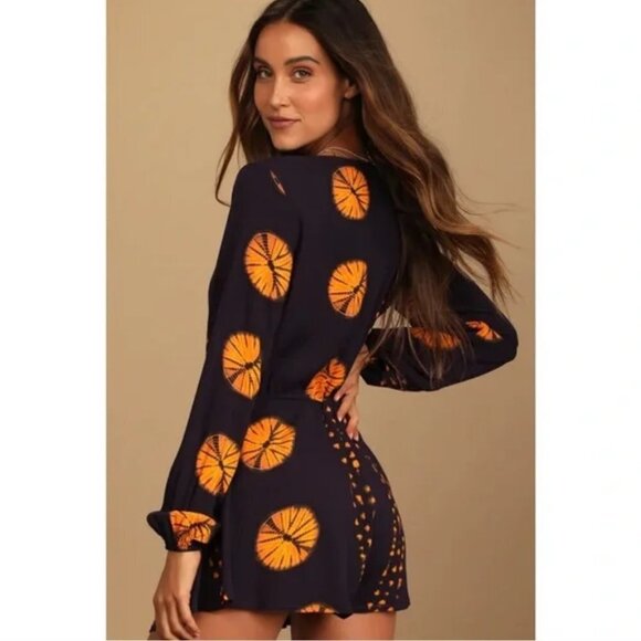 Lulus Adventuresome Dark Purple & Orange Tie-Dye Long Sleeve Romper Size XS - Picture 10 of 14